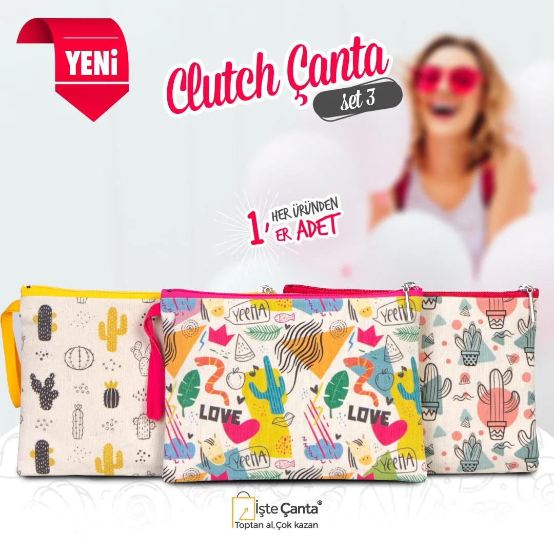 Kaktüs Baskılı Clutch Set - Her Üründen 1 Adet - promosyon kalem, promosyon defter, promosyon ajanda · Clutch & Kalemlik