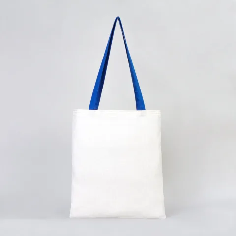 Renkli Kulplu Ham Bez Çanta 35×40 cm — Saks Mavi Kulp