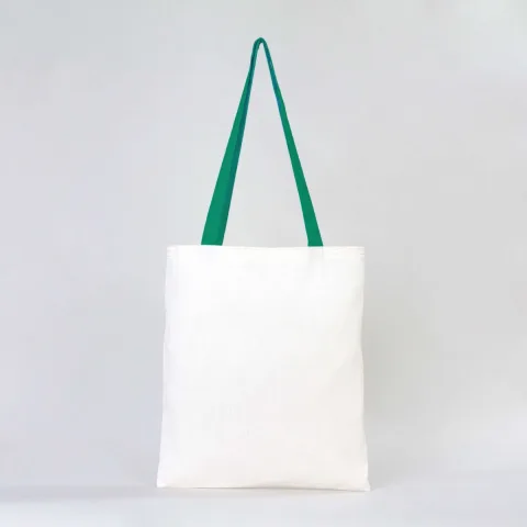 Renkli Kulplu Ham Bez Çanta 35×40 cm — Yeşil Kulp