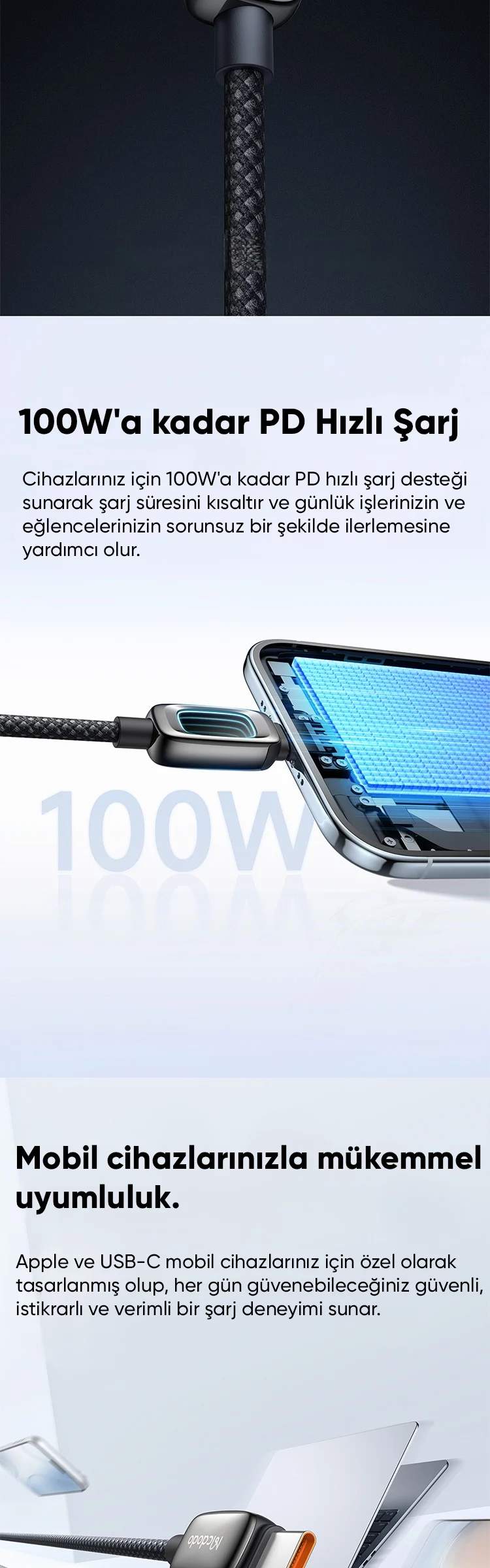 Mcdodo CA-0410 Cab Vision Type-c Type-c 100W Sci-Fi Işıklı Hızlı Şarj Kablosu Siyah 1.2m ürün afişi · bölüm 2
