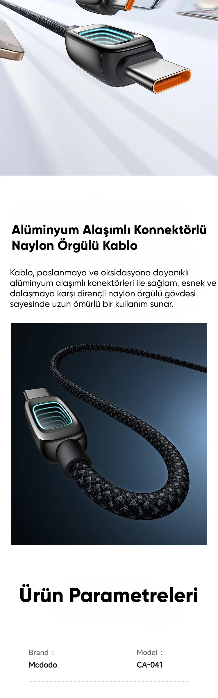 Mcdodo CA-0410 Cab Vision Type-c Type-c 100W Sci-Fi Işıklı Hızlı Şarj Kablosu Siyah 1.2m ürün afişi · bölüm 3