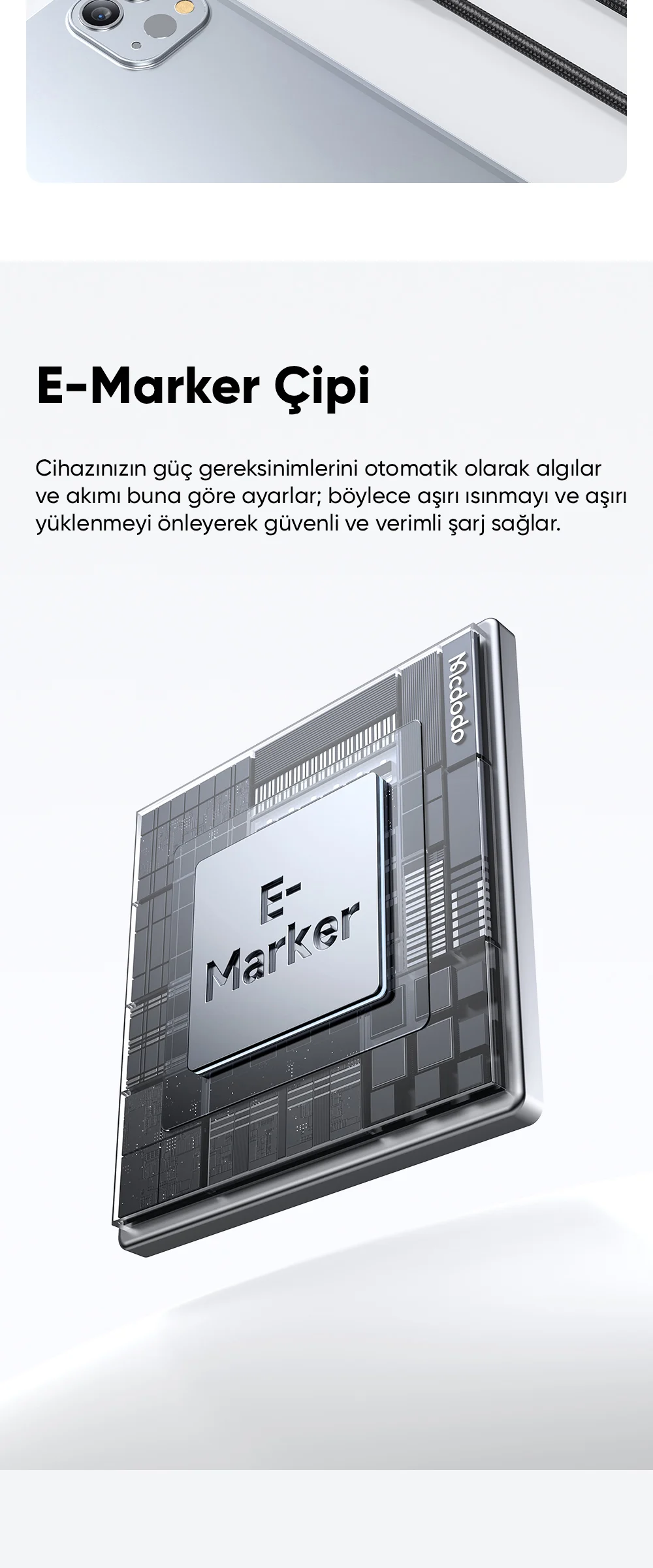 Mcdodo CA-2040 Type-c Type-c 100W PD Hızlı  E-Marker Çipli Örgü Poweroff Kablo 1.2m Siyah ürün afişi · bölüm 3