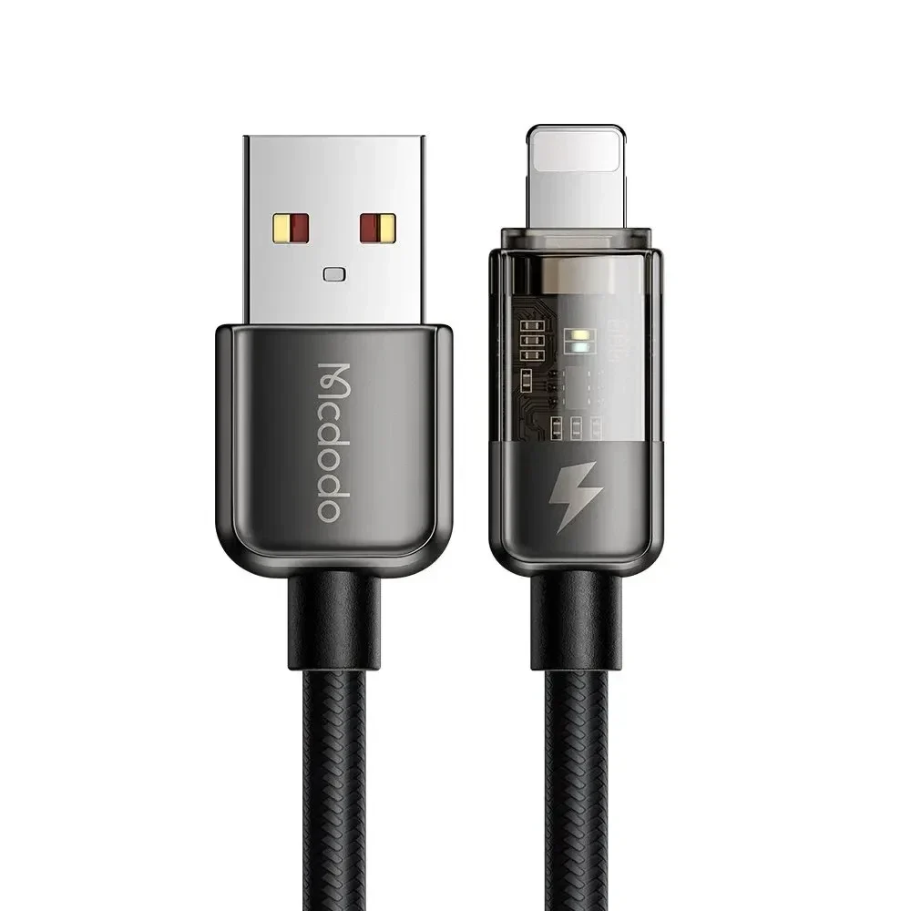 Mcdodo CA-3140 Usb-A To Lightning Led Işıklı Power Off 3a Hızlı Data/şarj Kablosu 1.2m - Siyah