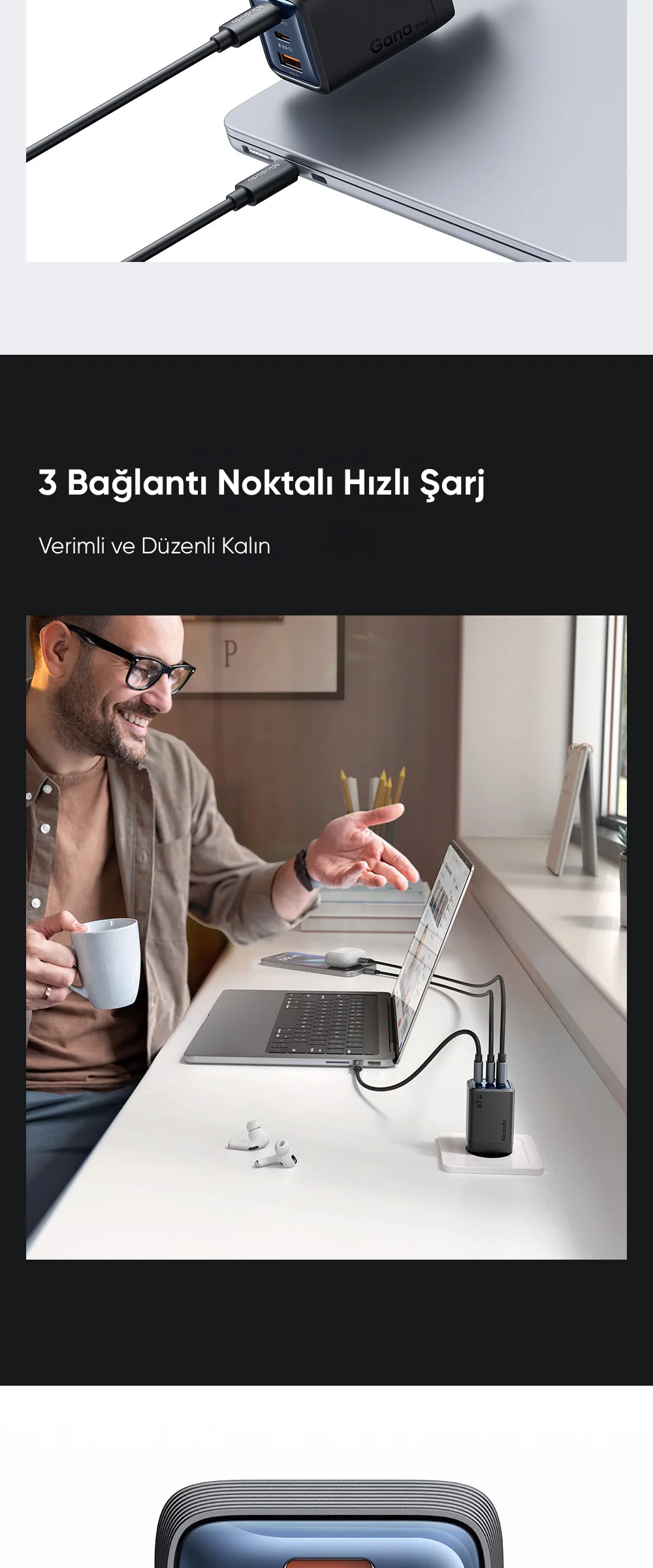 Mcdodo CH-0970 GaN Serisi 67w 2c1a Mini GaN Şarj Cihazı eu Plug – Siyah ürün afişi · bölüm 3