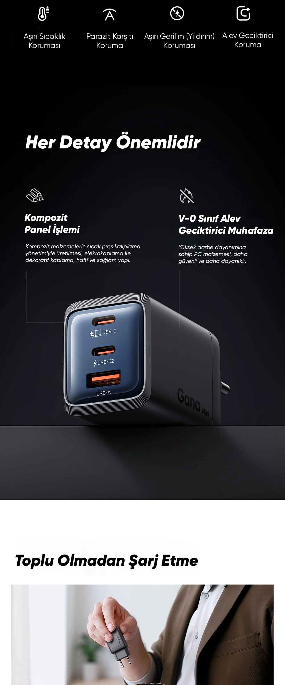 Mcdodo CH-0970 GaN Serisi 67w 2c1a Mini GaN Şarj Cihazı eu Plug – Siyah ürün afişi · bölüm 6
