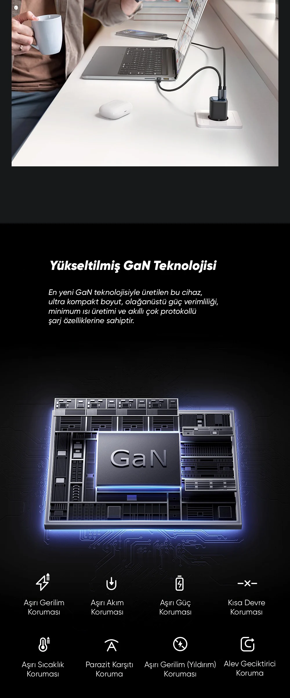 Mcdodo CH-1000 GaN Serisi 45w 2c Mini GaN Şarj Cihazı – Siyah ürün afişi · bölüm 5