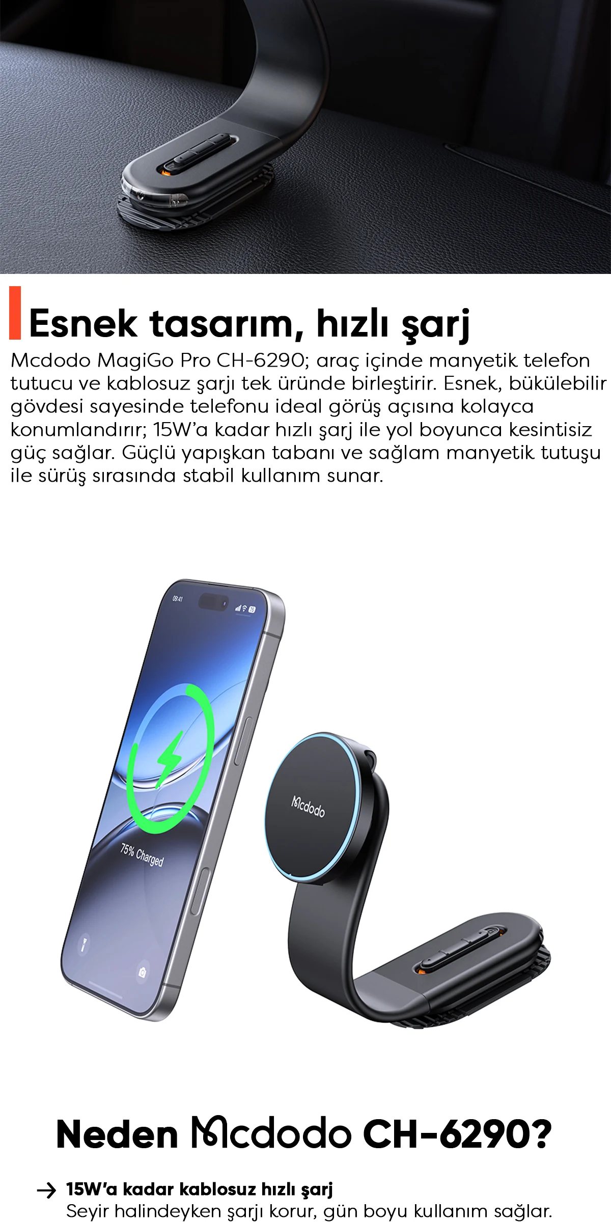 Mcdodo CH-6290 Magigo Pro Manyetik Araç Içi Kablosuz Şarj Ve Telefon Tutucu ürün afişi · bölüm 2