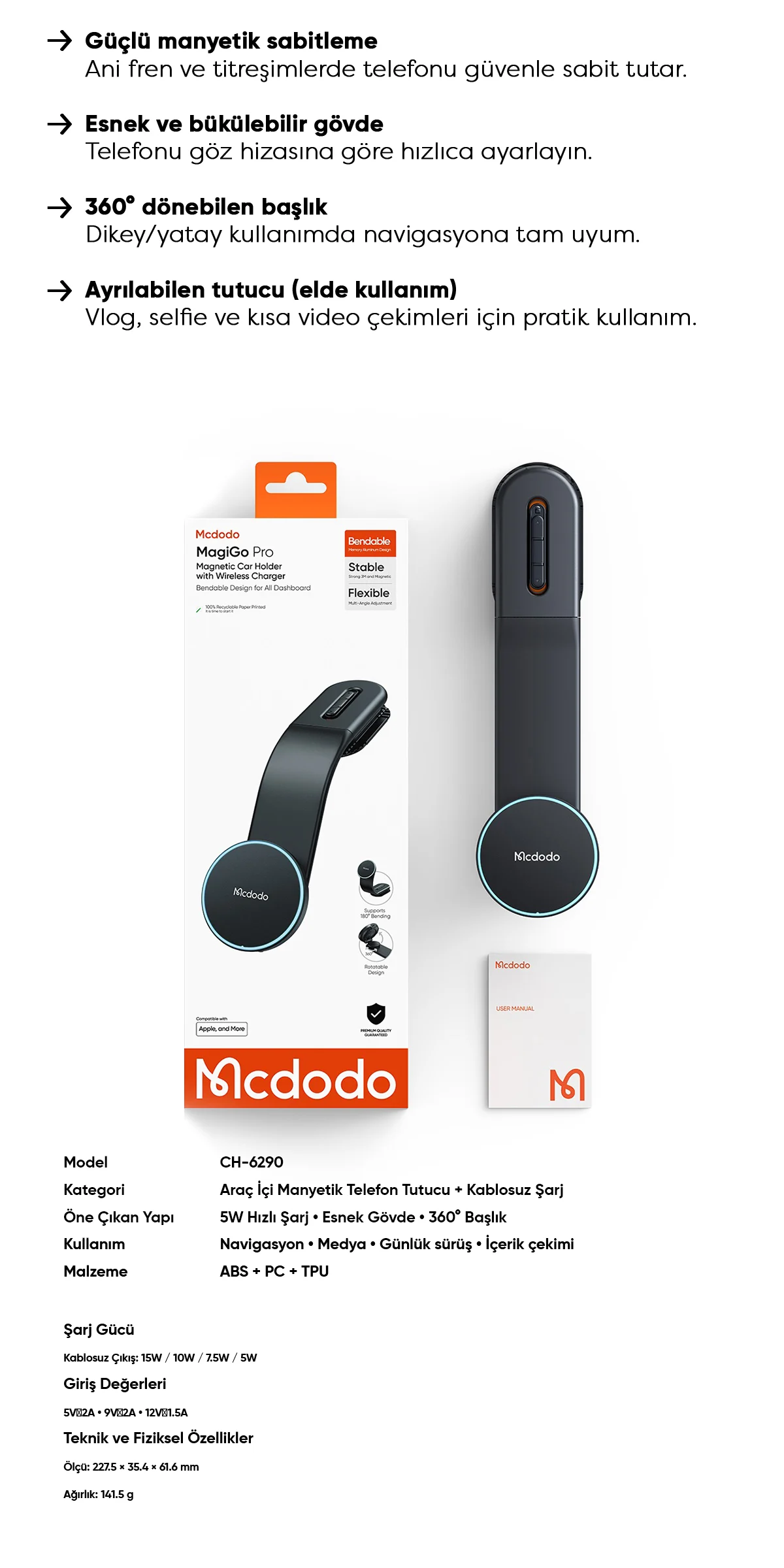 Mcdodo CH-6290 Magigo Pro Manyetik Araç Içi Kablosuz Şarj Ve Telefon Tutucu ürün afişi · bölüm 3