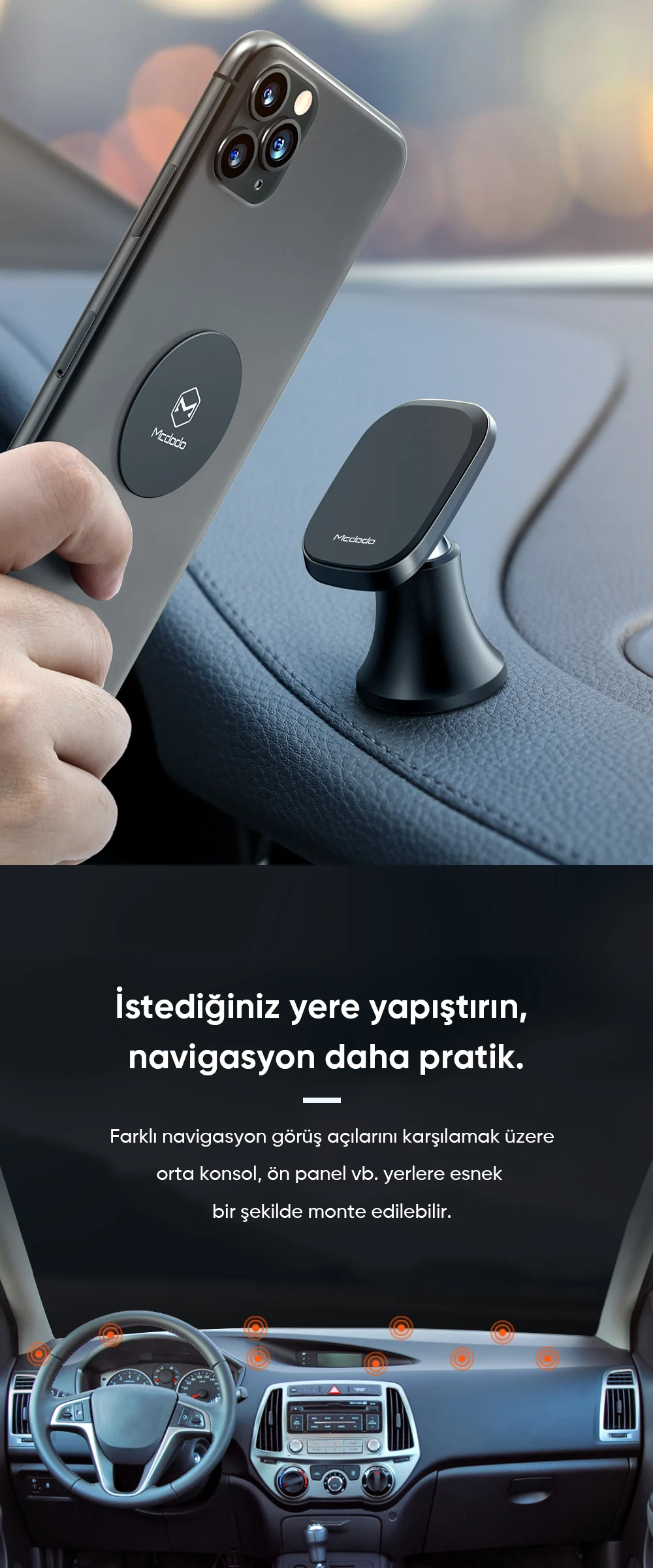 Mcdodo CM-8490 360° Dönebilen Magnetic Araç Tutucu Siyah ürün afişi · bölüm 7