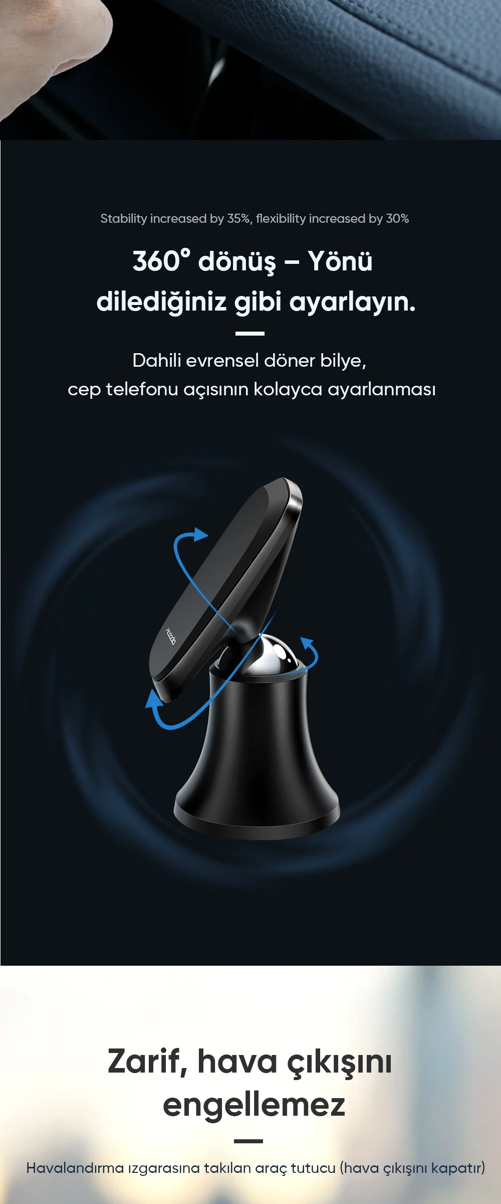 Mcdodo CM-8490 360° Dönebilen Magnetic Araç Tutucu Siyah ürün afişi · bölüm 6