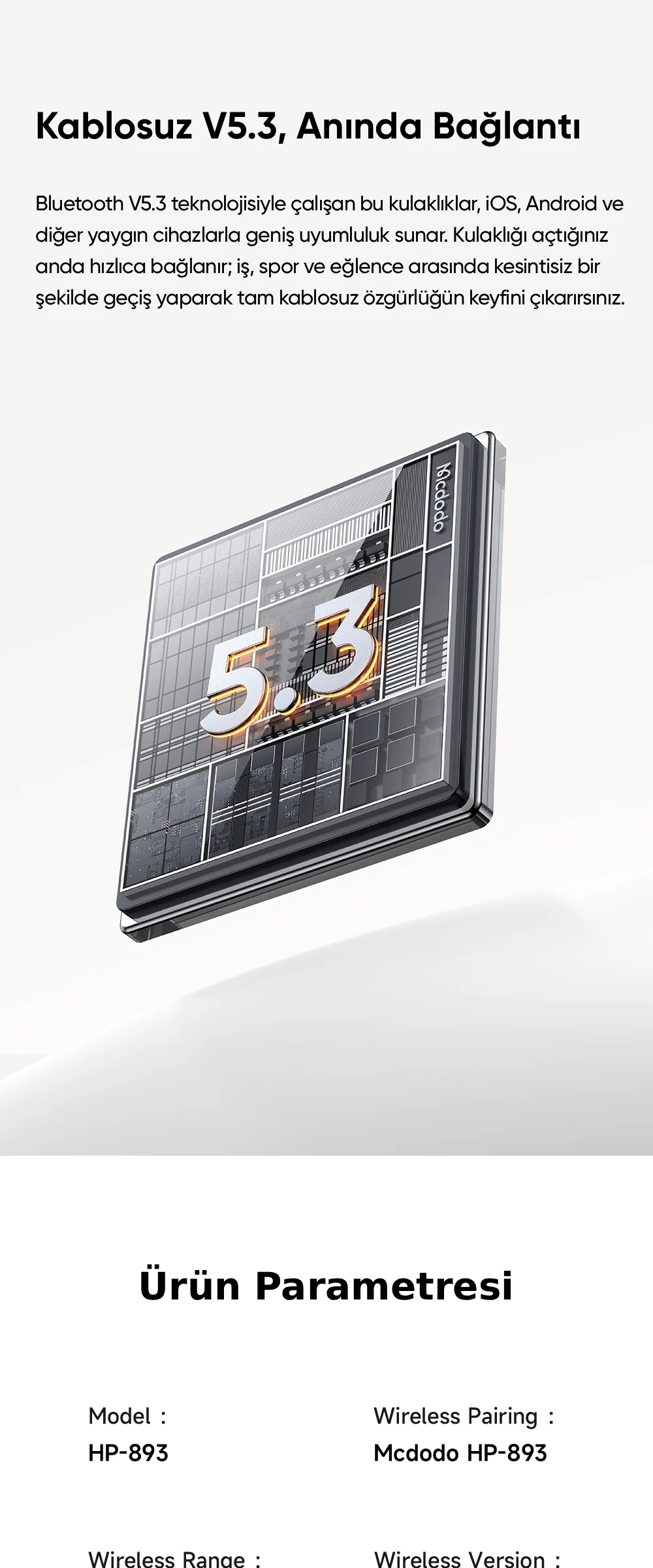 Mcdodo HP-8930 Bluetooth 5.3 Boyun Askılı Kablosuz Kulaklık Siyah ürün afişi · bölüm 4