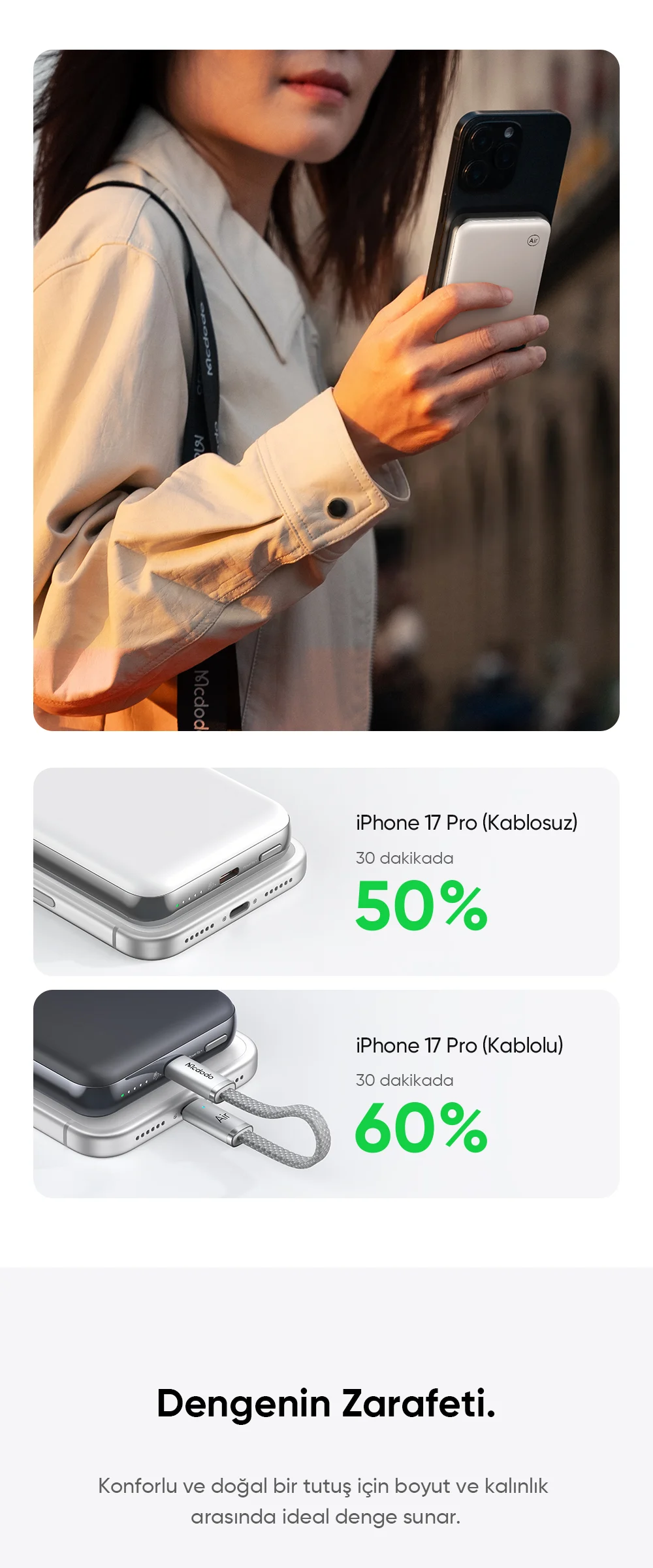 Mcdodo MC-2431 MetaAir Qi2.2 25W 10000mAh 35W Ultra İnce Metal Manyetik Kablosuz Powerbank Siyah ürün afişi · bölüm 3