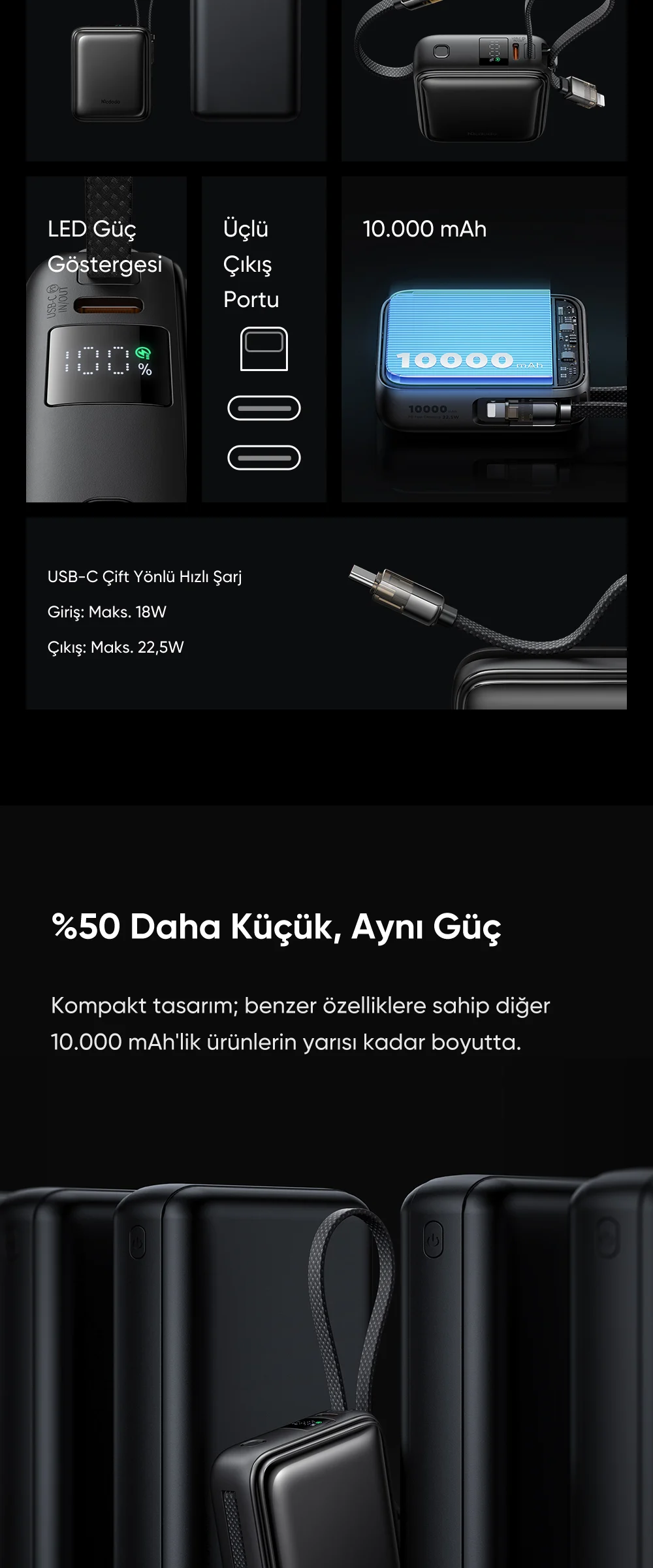 Mcdodo MC-2550 10000mAh 22.5w Dahili Kablolu Mini Powerbank ürün afişi · bölüm 2