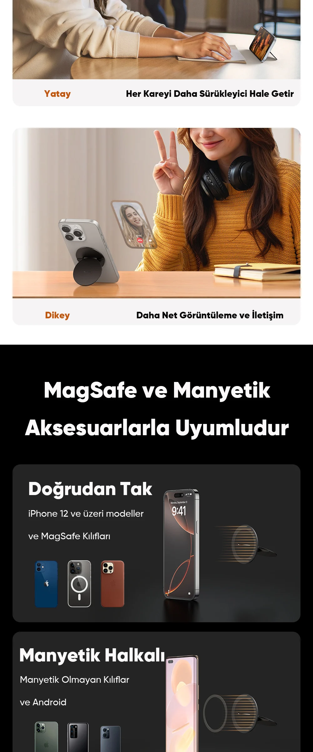 Mcdodo MR-7910 Çok Açılı Destekli Deri Manyetik Telefon Standı ürün afişi · bölüm 3