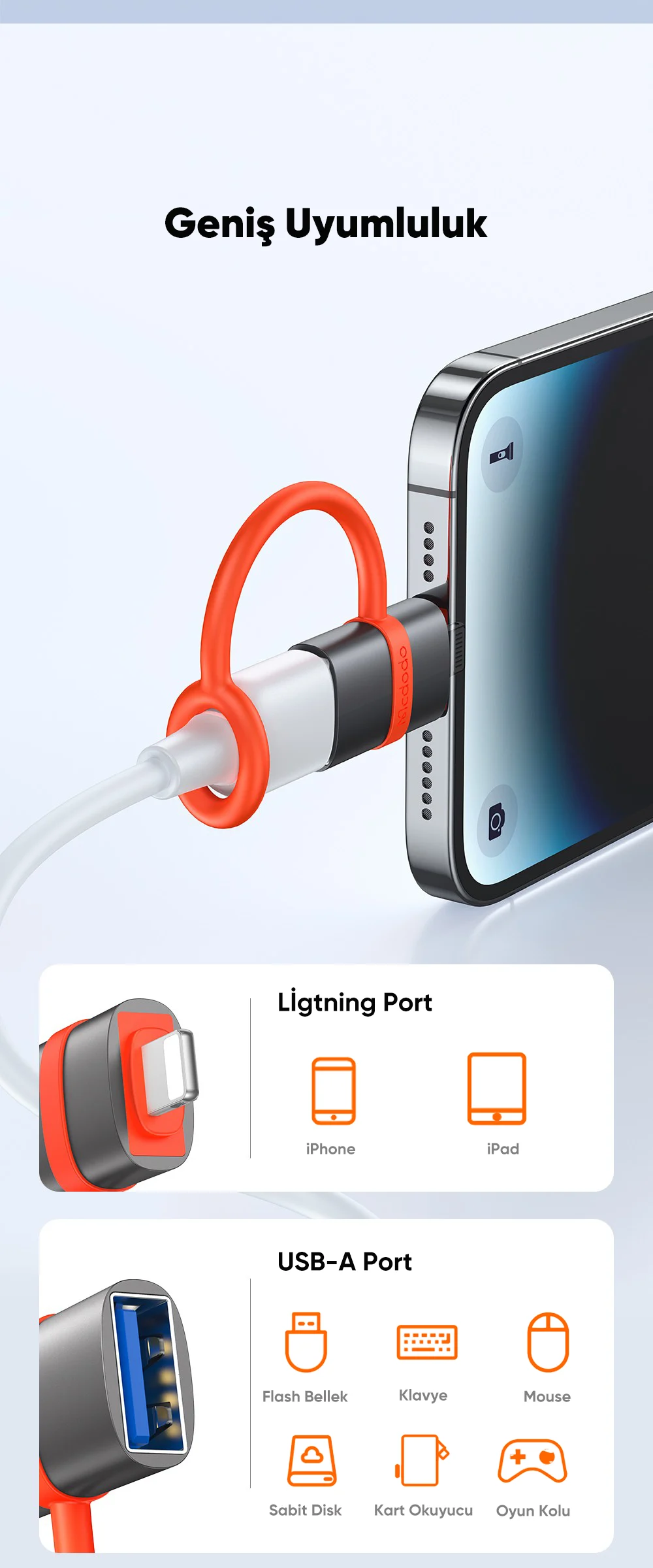 Mcdodo OT-2600 2.0 Usb-ATo Lightning-otg - Gri ürün afişi · bölüm 2