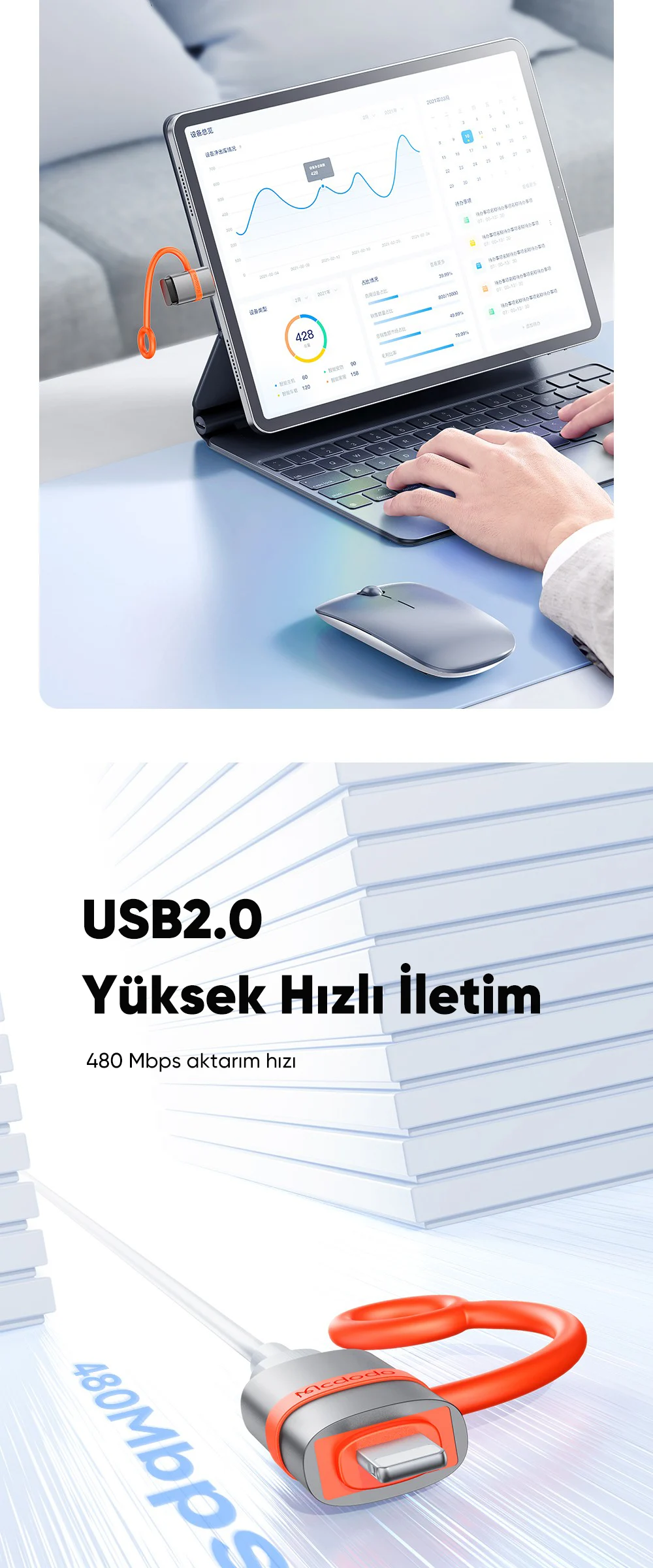 Mcdodo OT-2600 2.0 Usb-ATo Lightning-otg - Gri ürün afişi · bölüm 4