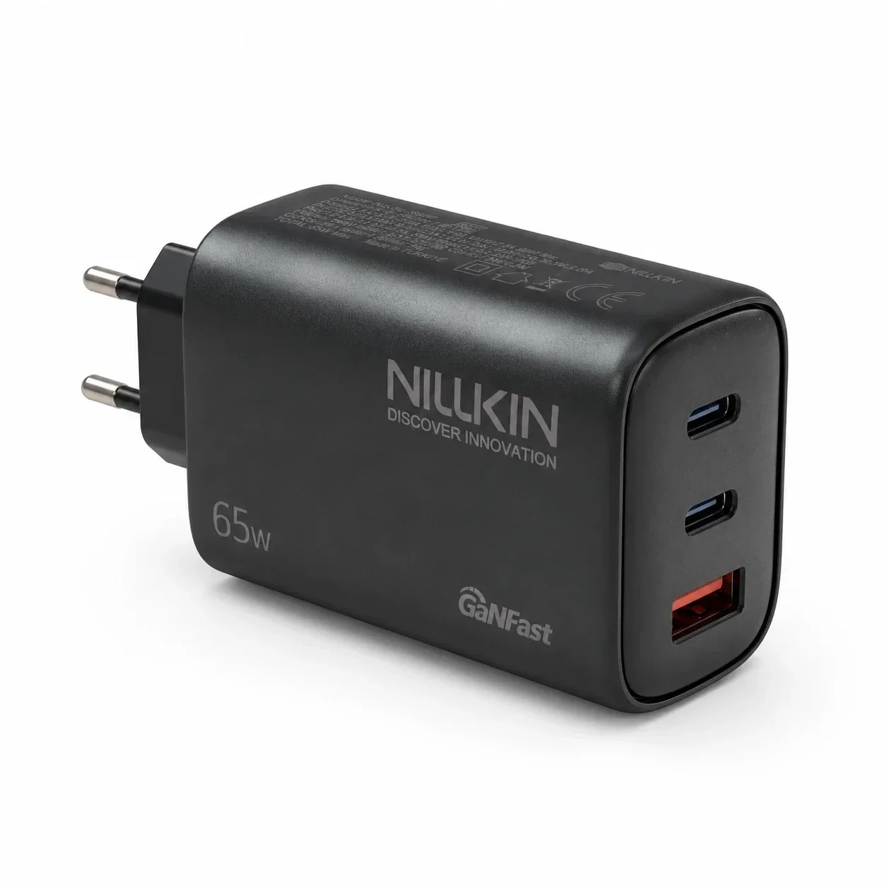 Nillkin NL-65W 65W GaN 2xType-C + USB-A Hızlı Şarj Adaptörü Siyah