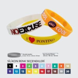 Çok Renkli Baskılı Silikon Bileklikler, her tarza uygun şık tasarımlar sunar. Sağlam ve dayanıklı yapıları ile dikkat çeken bu bileklikler, uzun ömürlü.